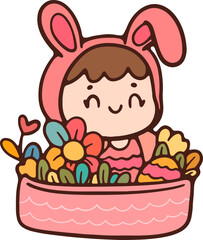 easter cute bunny child spring and summer flowers illustration