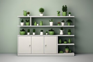 shelf with plants and pots on it