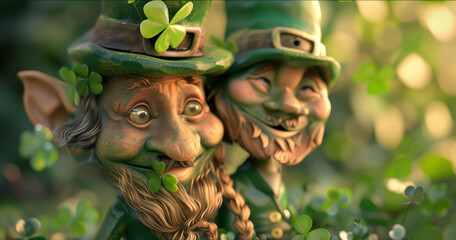 Mischievous leprechauns. They look like they are up to something. 