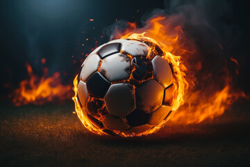 Fototapeta premium soccer ball in fire 