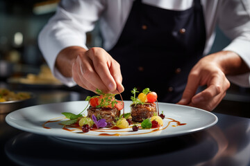 Decorating meal in restaurant