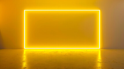 yellow neon rectangle on yellow background - obrazy, fototapety, plakaty