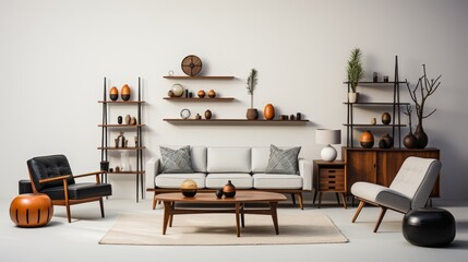A collection of minimalist home decor, sleek lines, monochromatic color palettes, and geometric shap
