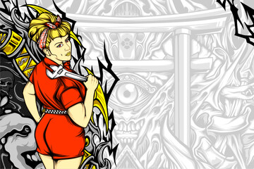 beautiful girl in action illustration