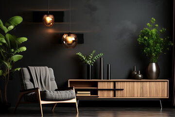  Modern luxury living room interior background, living room interior mockup, interior with black...