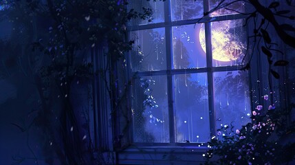 Enchanting scene of moonlight casting magic glow on window