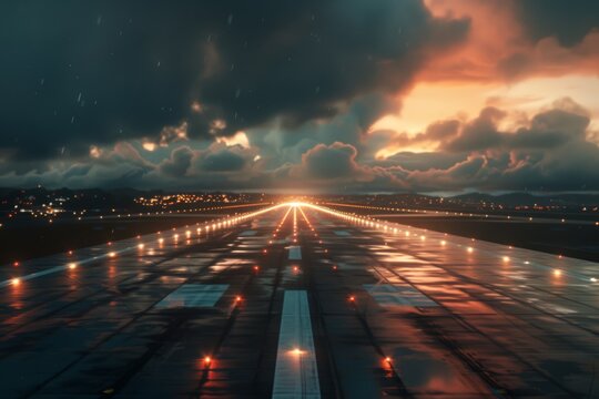 airport runway, dark colors
