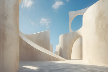 Abstract architecture background with blue sky and white clouds. 3d rendering