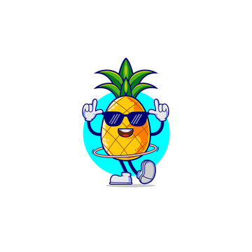 Cartoon Mascot and Vector Character of pineapple playing Holahop
