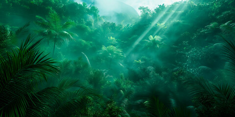 Fototapeta na wymiar foggy view of a rainforest