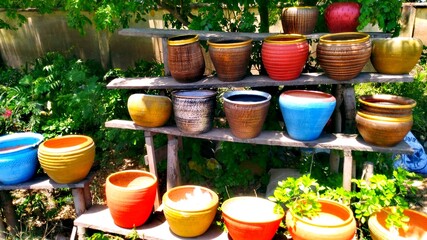 Clay pots for growing young flowers 