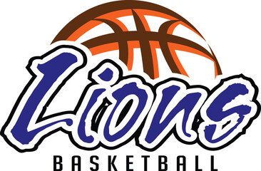 Lions Basketball Team Graphic is a sports design template that includes graphic Lions text and a stylized basketball. This is a great modern design for advertising and promotion such as t-shirts.