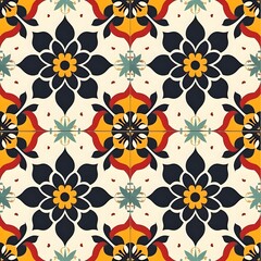 Spanish Cement Tile Style Background Design, Hand Edited Generative AI