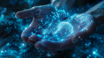 hands cradling tech digital world