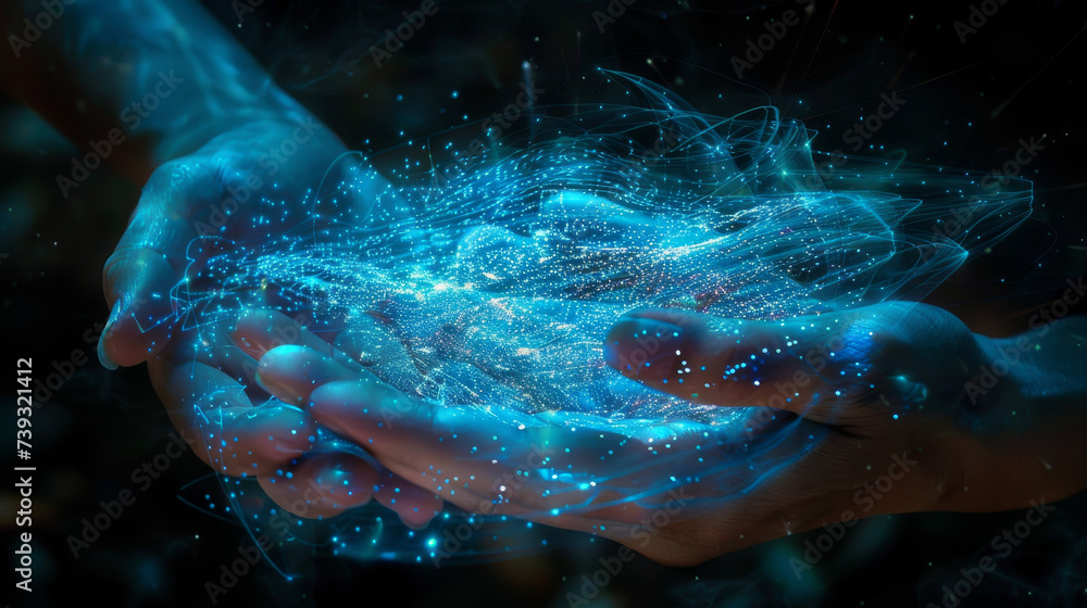 Canvas Prints hands cradling tech digital world