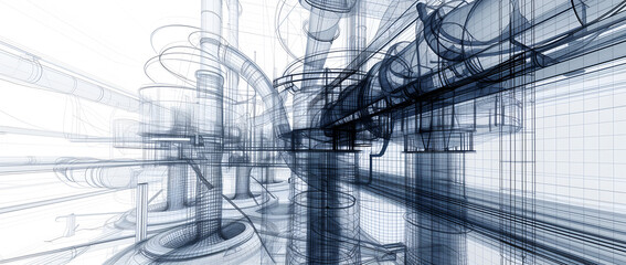 blueprint of construction technology background. Hi-tech communication concept.