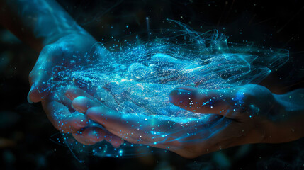 hands cradling tech digital world