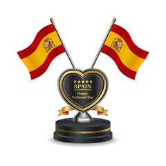 Spain flag in a stand on table transparent background. Vector Illustration