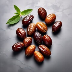 vector illustration date fruits with palm leaves isolated on the white background. tasty date fruits concept.