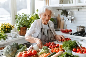 Elderly Woman Enjoying Cooking with Fresh Vegetables
