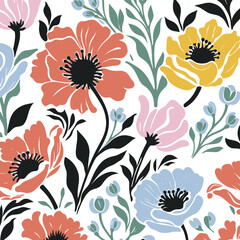 Obraz premium floral seamless pattern, pattern, flower pattern, geometric pattern, diagonal pattern, floral, flower, seamless, design, ornament, vector, decoration, art, wallpaper, leaf, illustration, black, style,