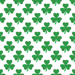 Happy Saint Patrick's Day. Green Shamrock, 3 Leaf Clover Seamless Pattern vector illustration