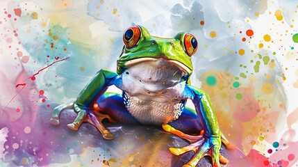 Artistic watercolor frog