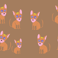 Horizontal pattern  colored cat king  . Hand drawn.