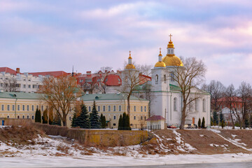 Early morning in old Polotsk. View of the Epiphany Cathedral.
