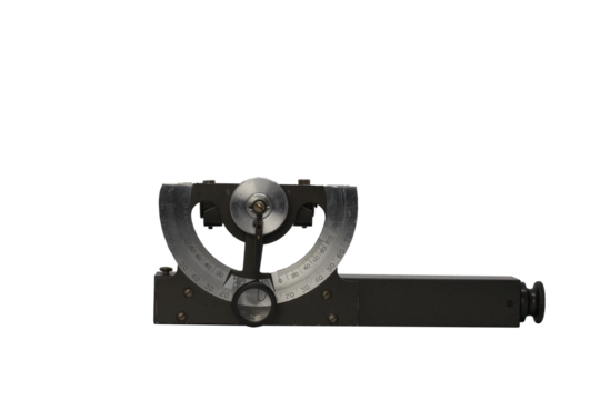 Vintage metal measuring instrument clinometer, inclinometer, for calculating degrees, angles, slope, elevation , isolated image .