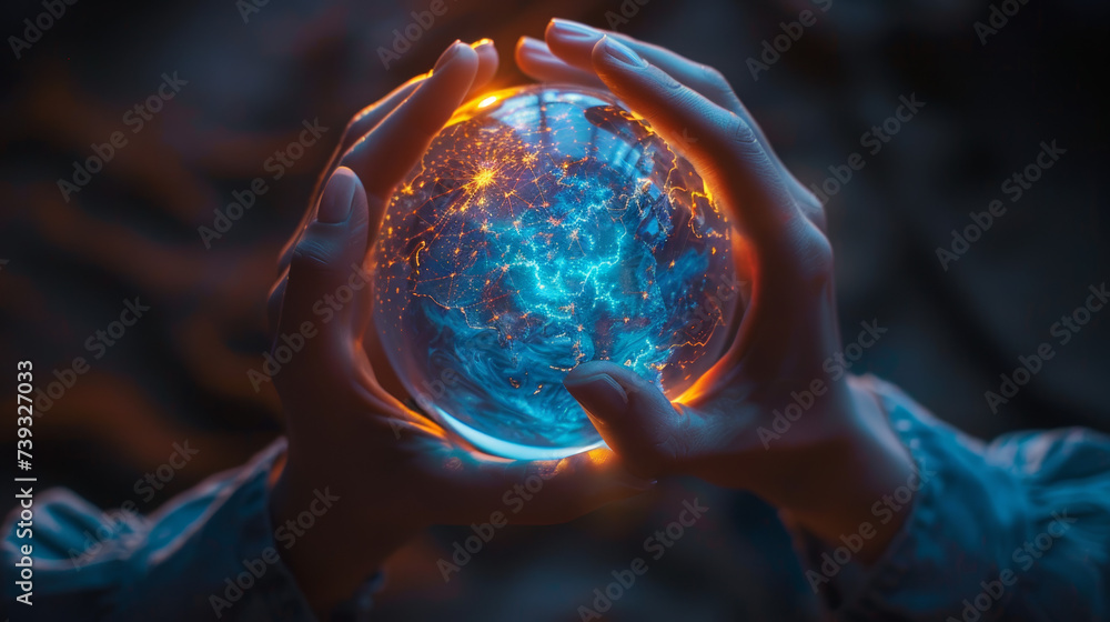 Canvas Prints hands holding illuminated globe