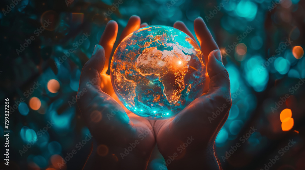 Canvas Prints hands holding illuminated globe