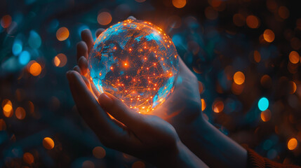 hands holding illuminated globe