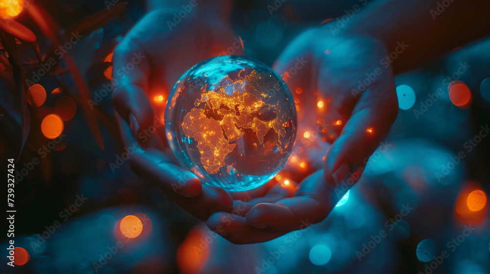 Canvas Prints hands holding illuminated globe