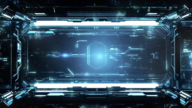 A cutting-edge dashboard, with complex patterns and radiant lighting, similar to something from a space exploration or advanced engineering project. Seamless loop animation render
