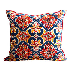 Bright morocco style pillow with symmetric pattern isolated on a white background. High-resolution