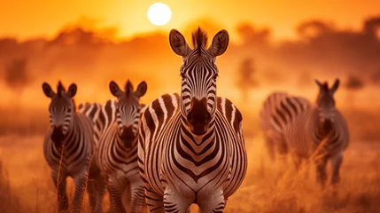  zebras at sunset on savannah  © Surasri