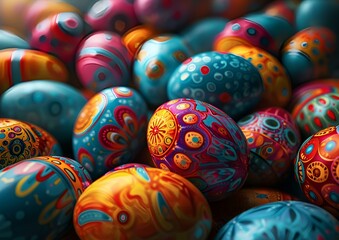 Hand painted colorful stacked easter eggs wallpaper