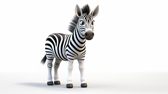 zebra isolated in white background 3d cartoon