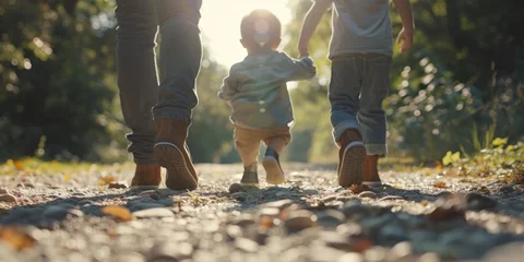 Fotobehang parents walking with children in the park Generative AI © Roman