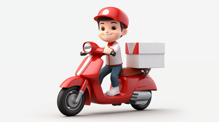 red delivery man 3d cartoon white a box isolated in white background