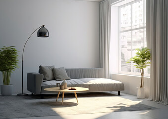 Modern Living Room With Couch, Table, and Lamp