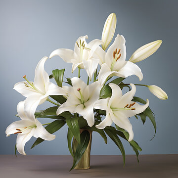 Create a peaceful condolence background featuring white lilies. This serene image allows you to convey your sympathy and support Generative AI,