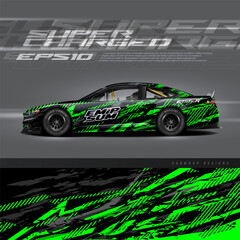 Racing car wrap design vector. Graphic abstract stripe racing grunge background kit designs for wrap vehicle, race car, rally, adventure and livery