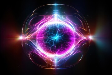 Fototapeta premium Big metallic sphere with electric rays, power of the gravitational force, emerging large rays of plasma