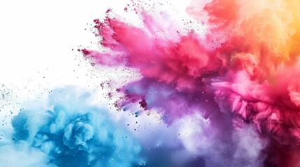 A dynamic burst of colorful powder captured in breathtaking detail against a pure solid white background, showcasing the sheer vibrancy and energy of the moment - obrazy, fototapety, plakaty