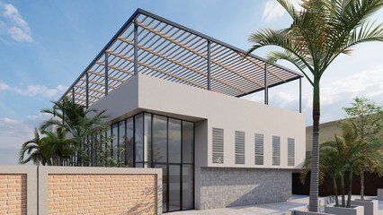 Communal premises in Lima Peru, minimalist architecture, potential architecture, design, render, isometry, axonometry, context architecture, urban, tropical in Lima, la molina, architectural project u