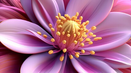 Obraz premium A flower with petals and stamens, in shades of pink and yellow, a 3d rendering 