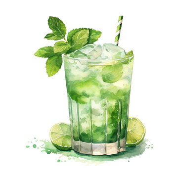 Refreshing Mojito Cocktail with Lime, Mint, and Ice on White Background