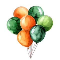 A festive bunch of orange and green balloons, perfect for adding a pop of color to any celebration
